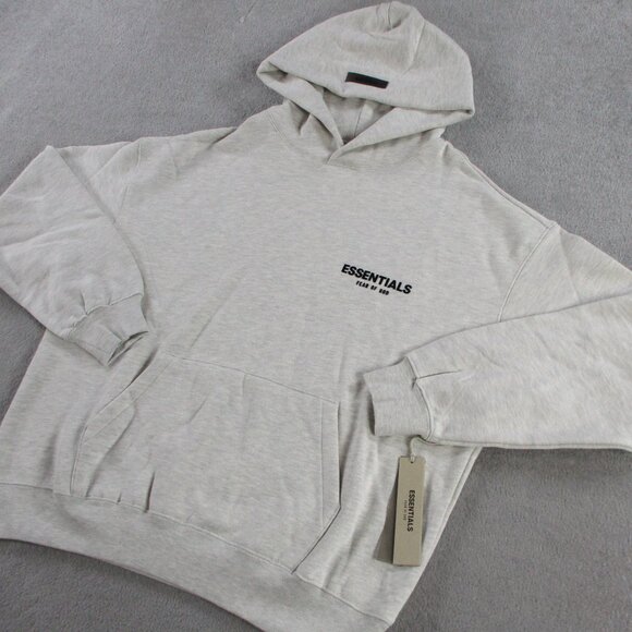 Fear of God Essentials Hoodie Mens Medium Light Oatmeal Heather Sweatshirt NEW - Picture 2 of 12